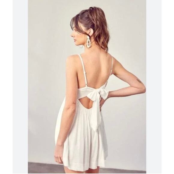 NWT Mustard‎ Seed Women's Lace Trimmed Tie Back Dress Summer White Size Large - Picture 1 of 12